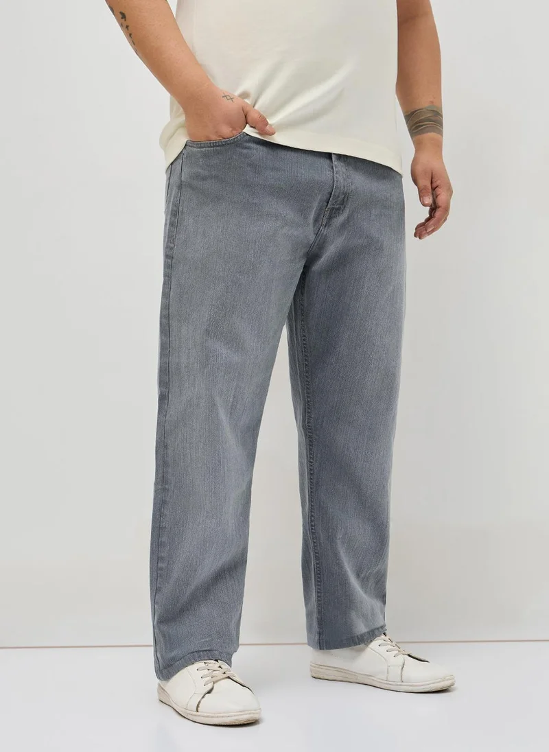 أوربانو فاشن Urbano Plus Men's Grey Straight Fit Washed Denim Jeans Stretchable